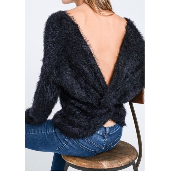 Love Tree Fuzzy Black Twist Knot Back Sweater - Picture 10 of 10